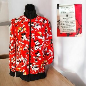 Disney Lightweight Jacket Size M Mickey Donald Minnie Red Zip Up Long Sleeve